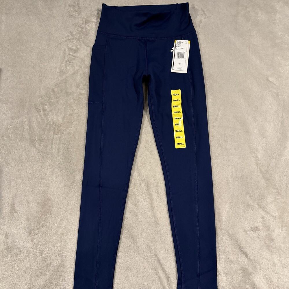 Adidas High Rise Leggings Womens Small, NavyBlue 7/8, Stretch, Media Pocket New